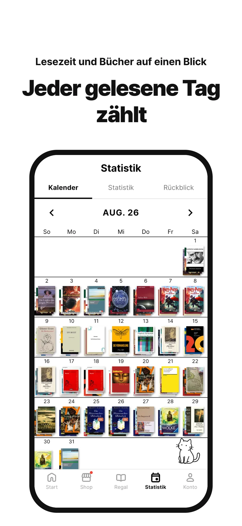 Jeder gelesene Tag zählt. Lesezeit und Bücher auf einen Blick
