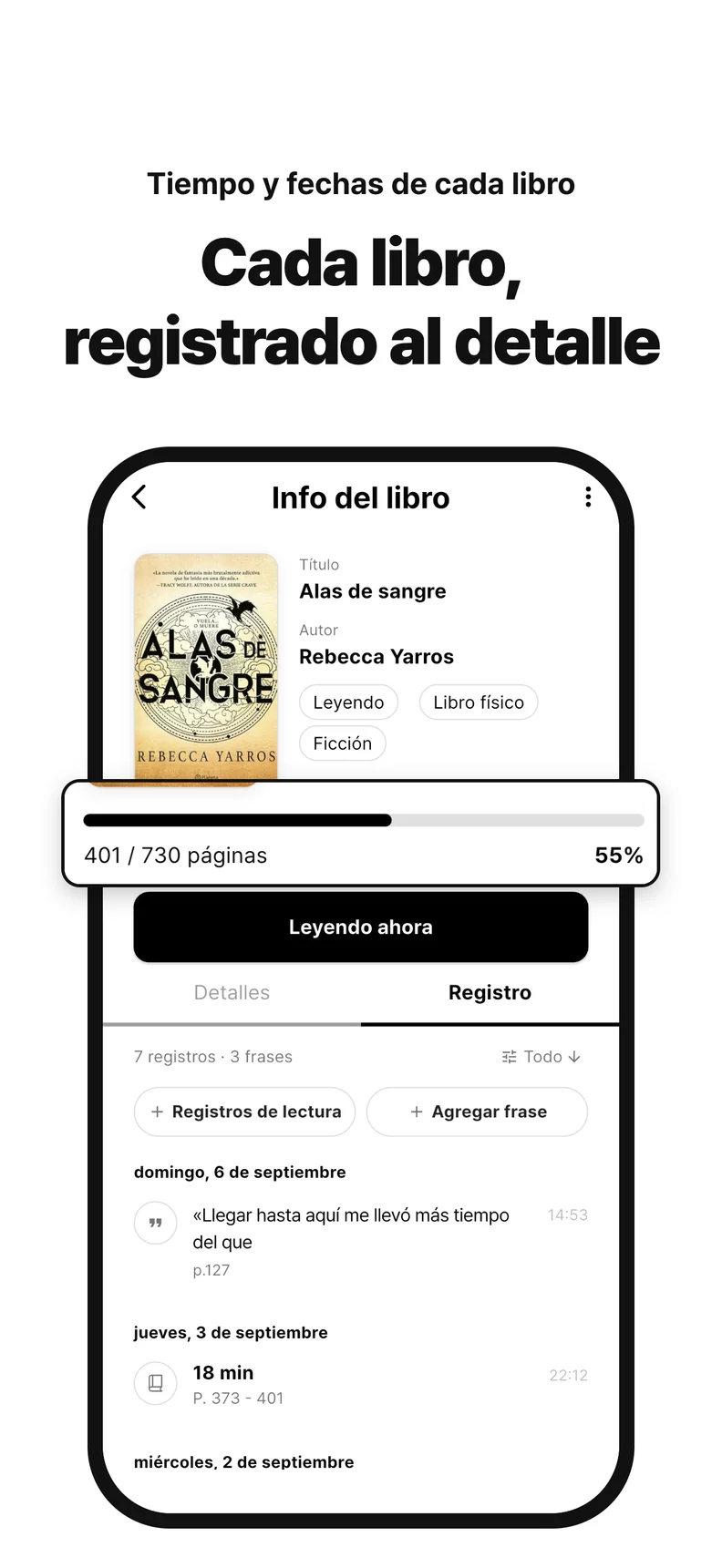 Cada libro, registrado al detalle. Tiempo y fechas de cada libro