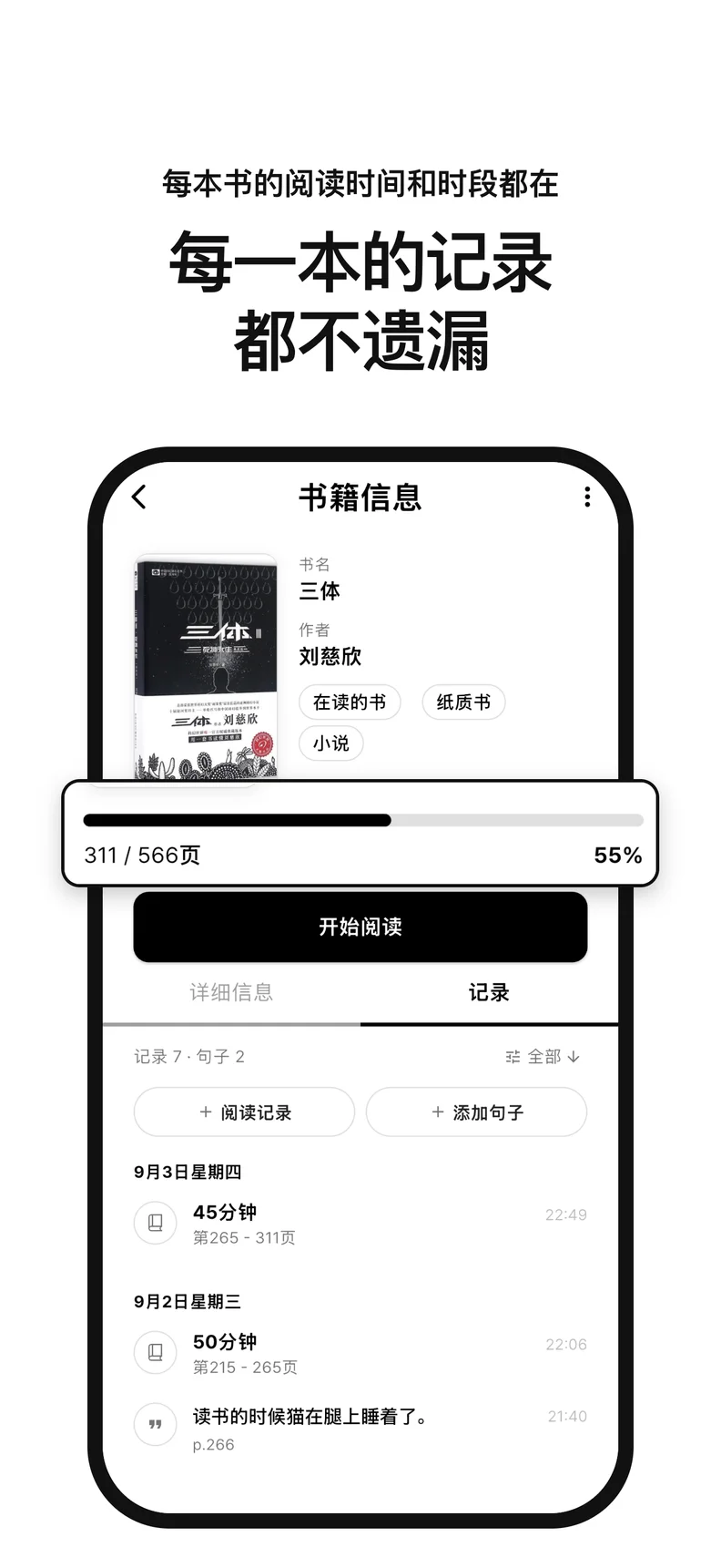 每一本的记录 都不遗漏. 每本书的阅读时间和时段都在
